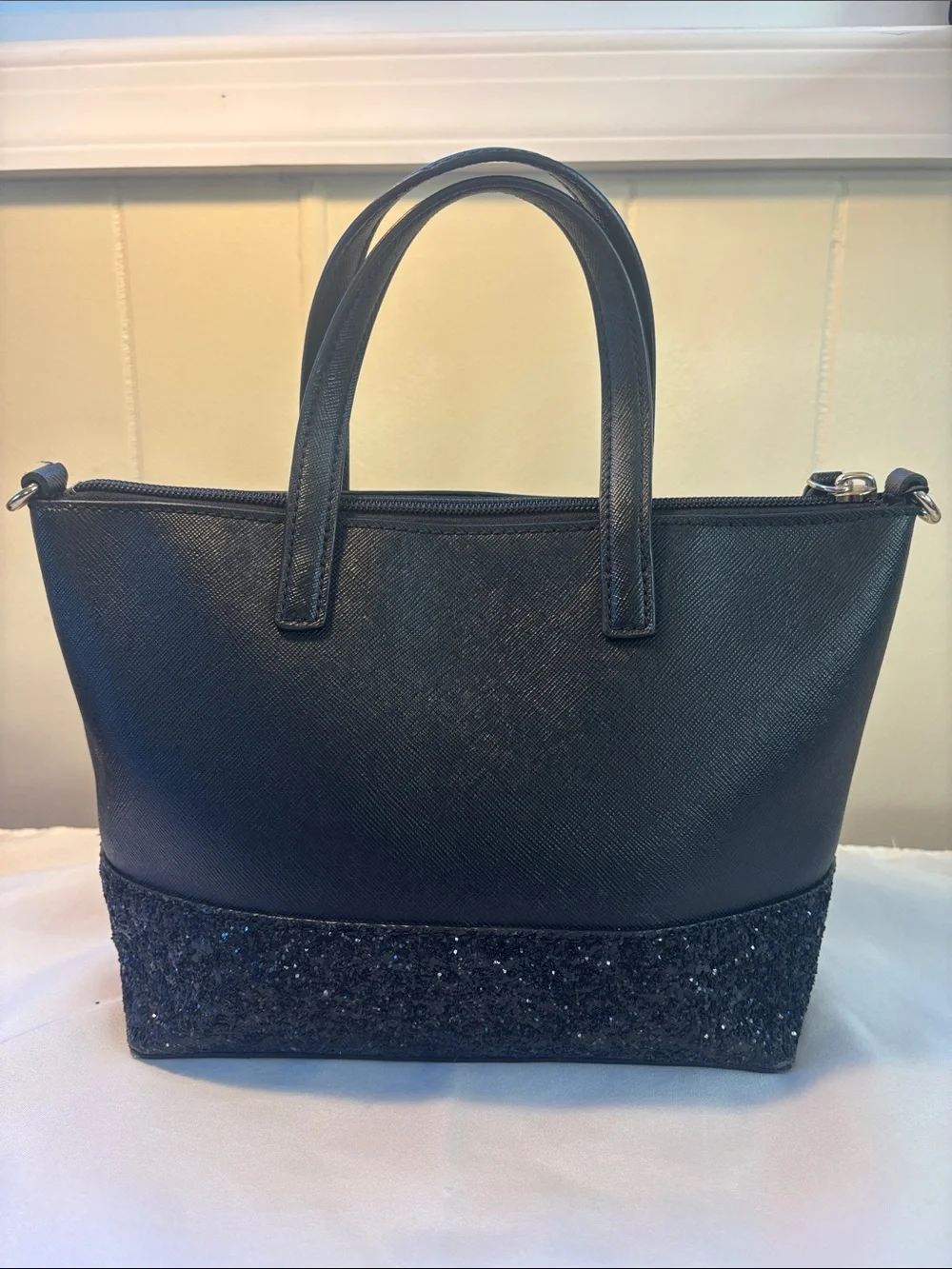 EUC Kate Spade Greta Court Ina Glitter Satchel Crossbody Bag Black